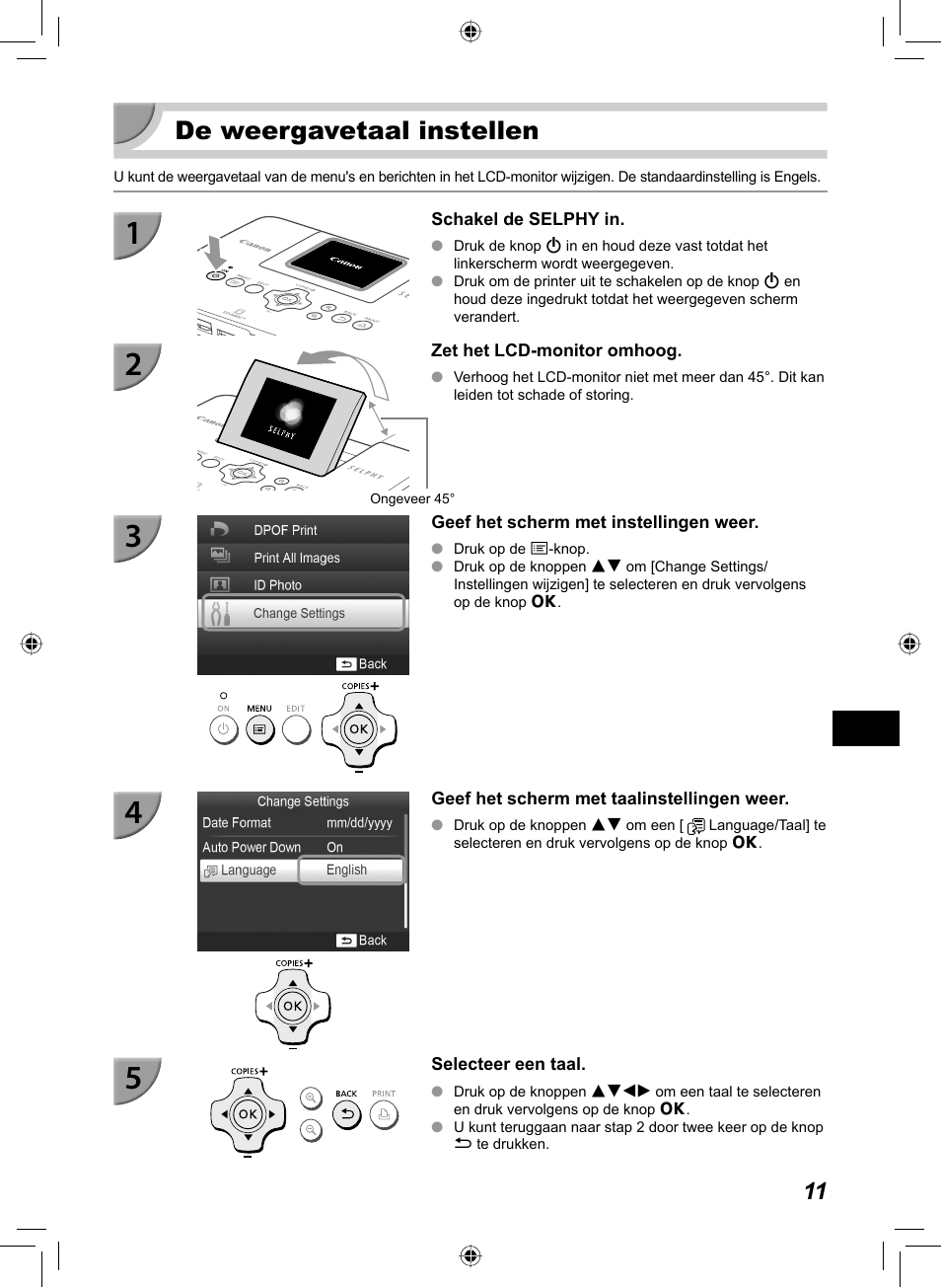 De weergavetaal instellen | Canon SELPHY CP810 User Manual | Page 251 / 360