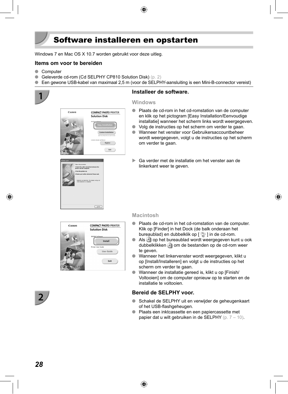 Software installeren en opstarten | Canon SELPHY CP810 User Manual | Page 268 / 360
