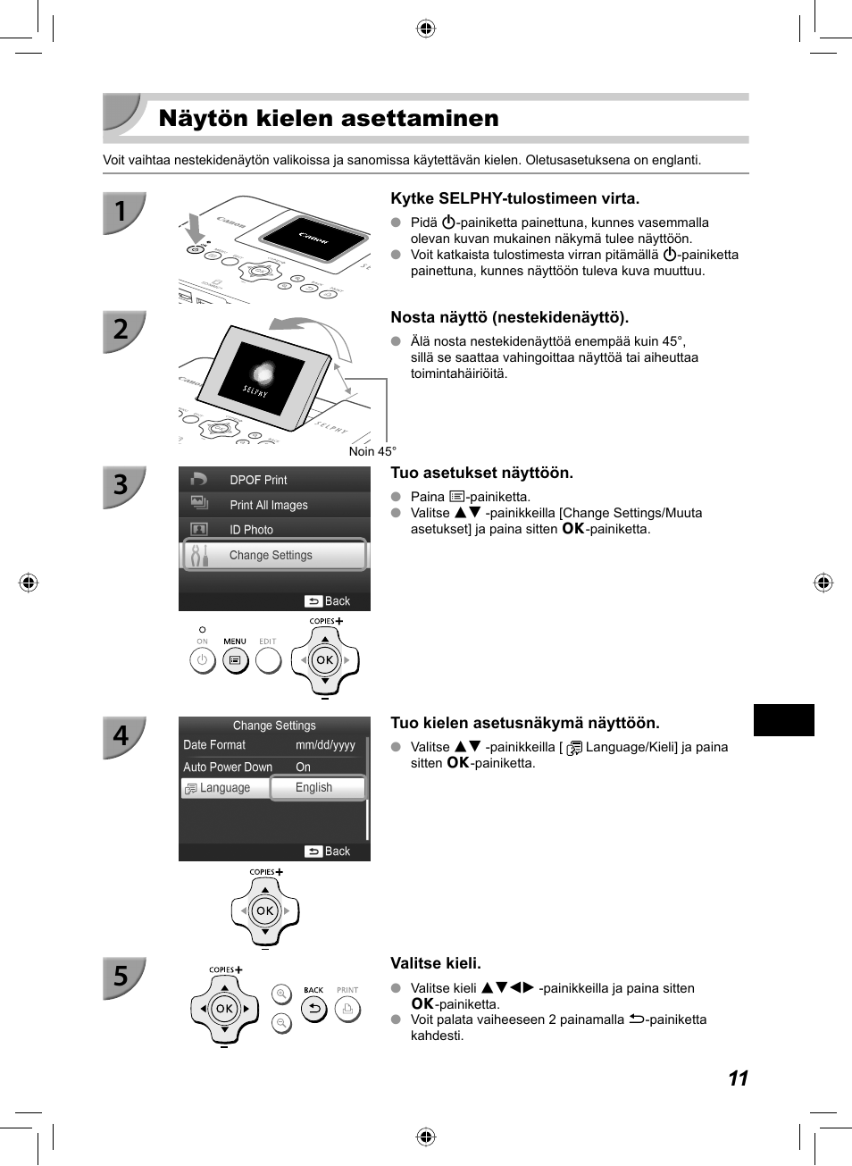 Näytön kielen asettaminen | Canon SELPHY CP810 User Manual | Page 291 / 360