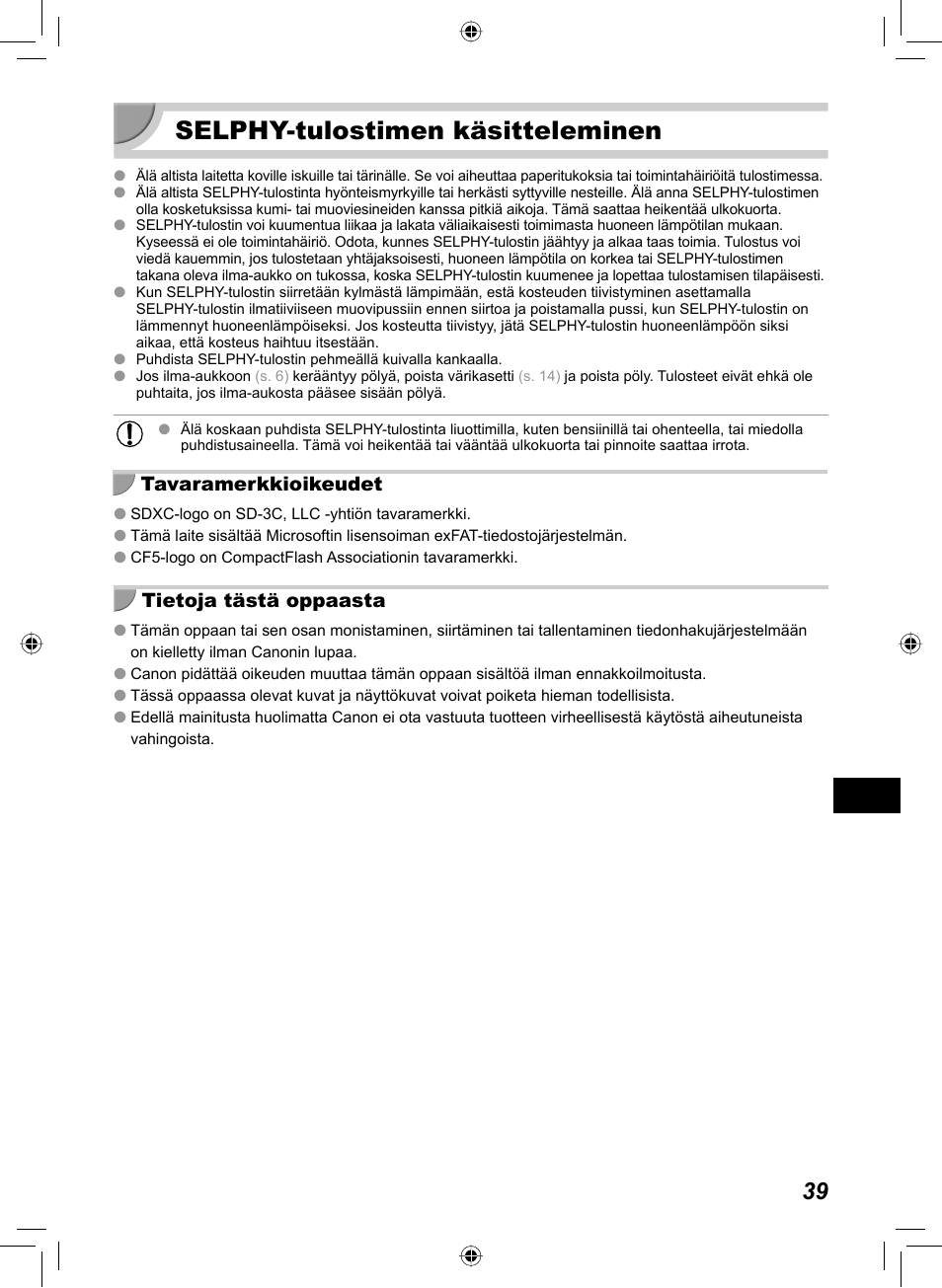 Selphy-tulostimen käsitteleminen, Tavaramerkkioikeudet tietoja tästä oppaasta | Canon SELPHY CP810 User Manual | Page 319 / 360