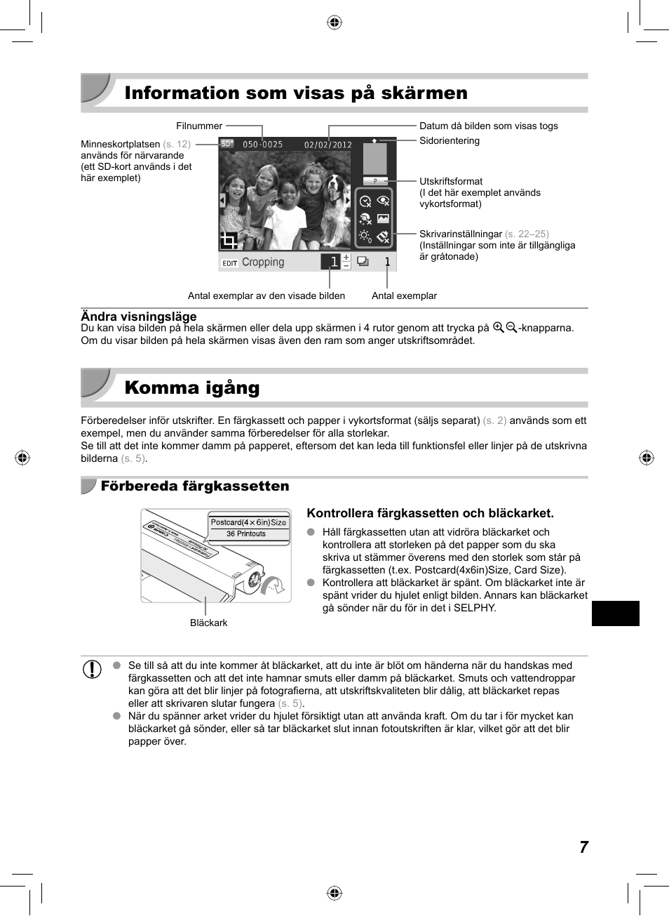 Information som visas på skärmen, Komma igång, Förbereda färgkassetten | Canon SELPHY CP810 User Manual | Page 327 / 360