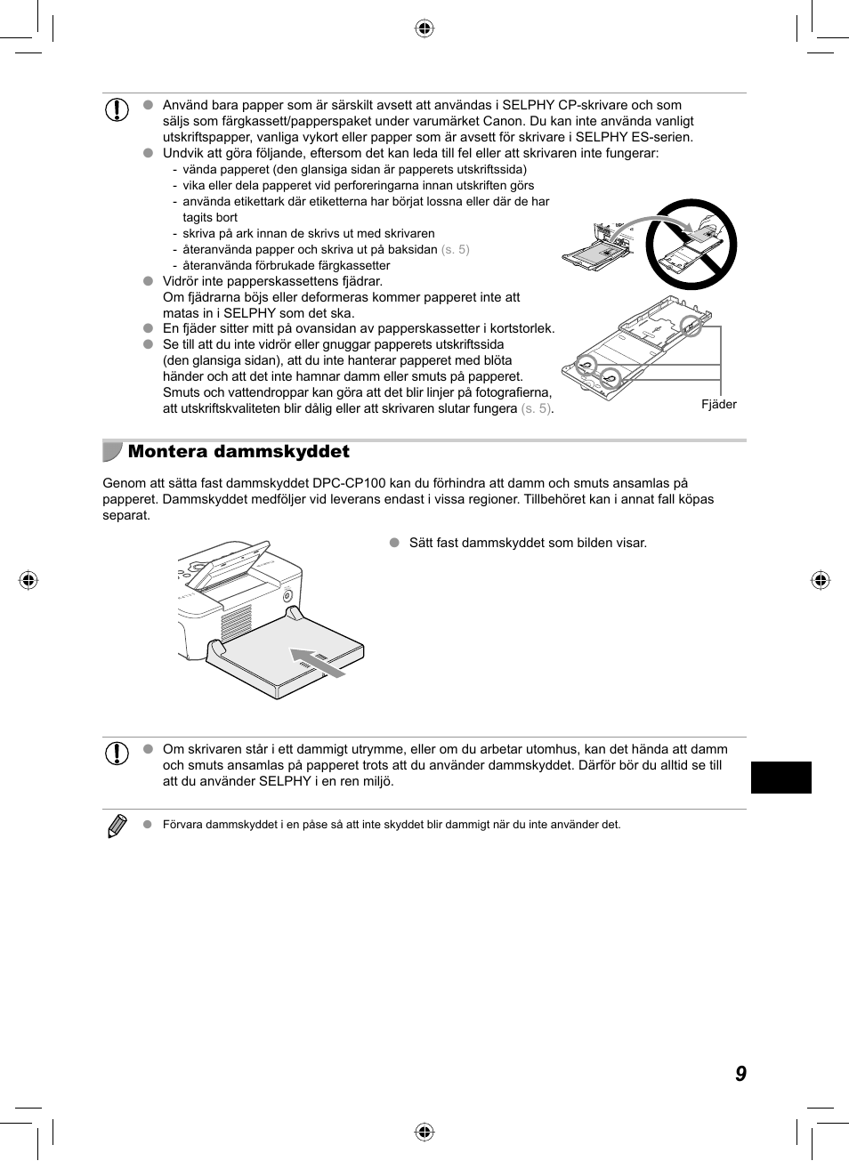 Montera dammskyddet | Canon SELPHY CP810 User Manual | Page 329 / 360
