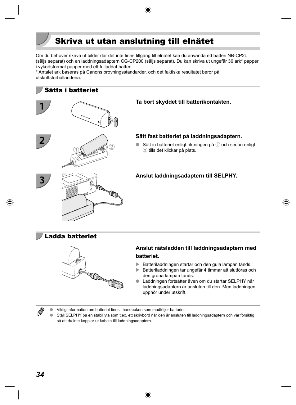 Skriva ut utan anslutning till elnätet | Canon SELPHY CP810 User Manual | Page 354 / 360