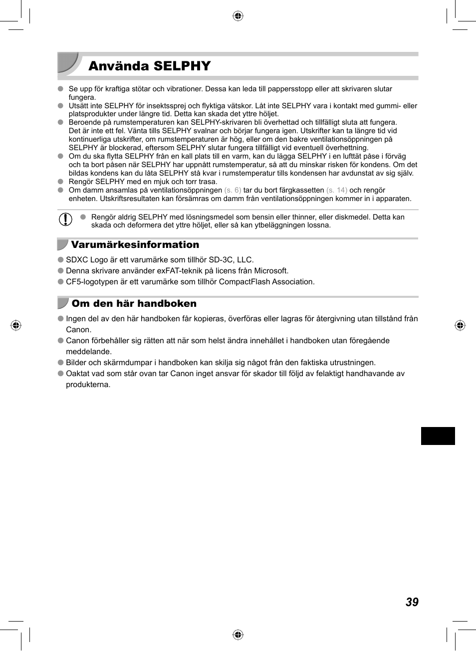 Använda selphy, Varumärkesinformation om den här handboken | Canon SELPHY CP810 User Manual | Page 359 / 360