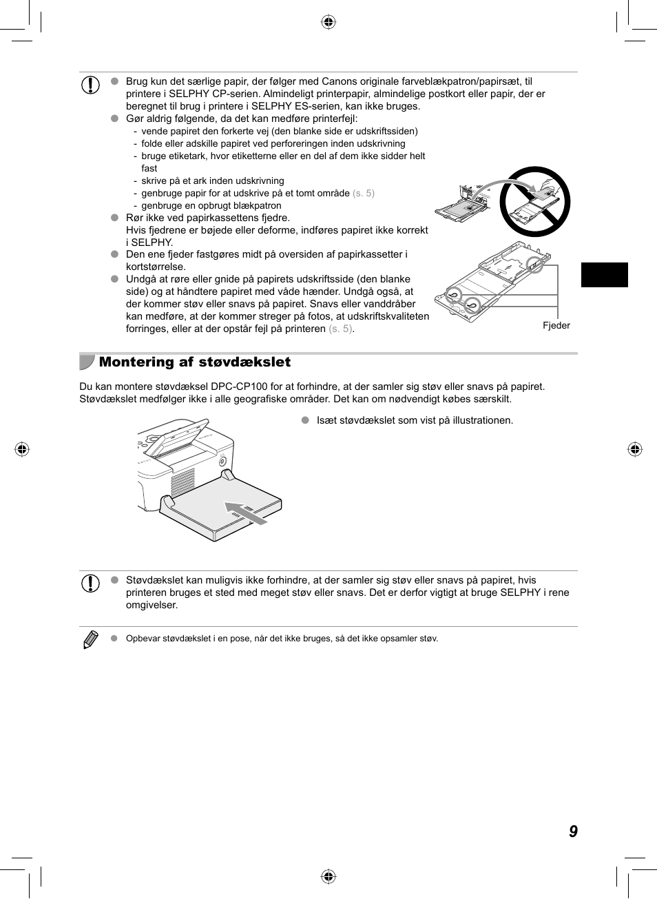 Montering af støvdækslet | Canon SELPHY CP810 User Manual | Page 49 / 360