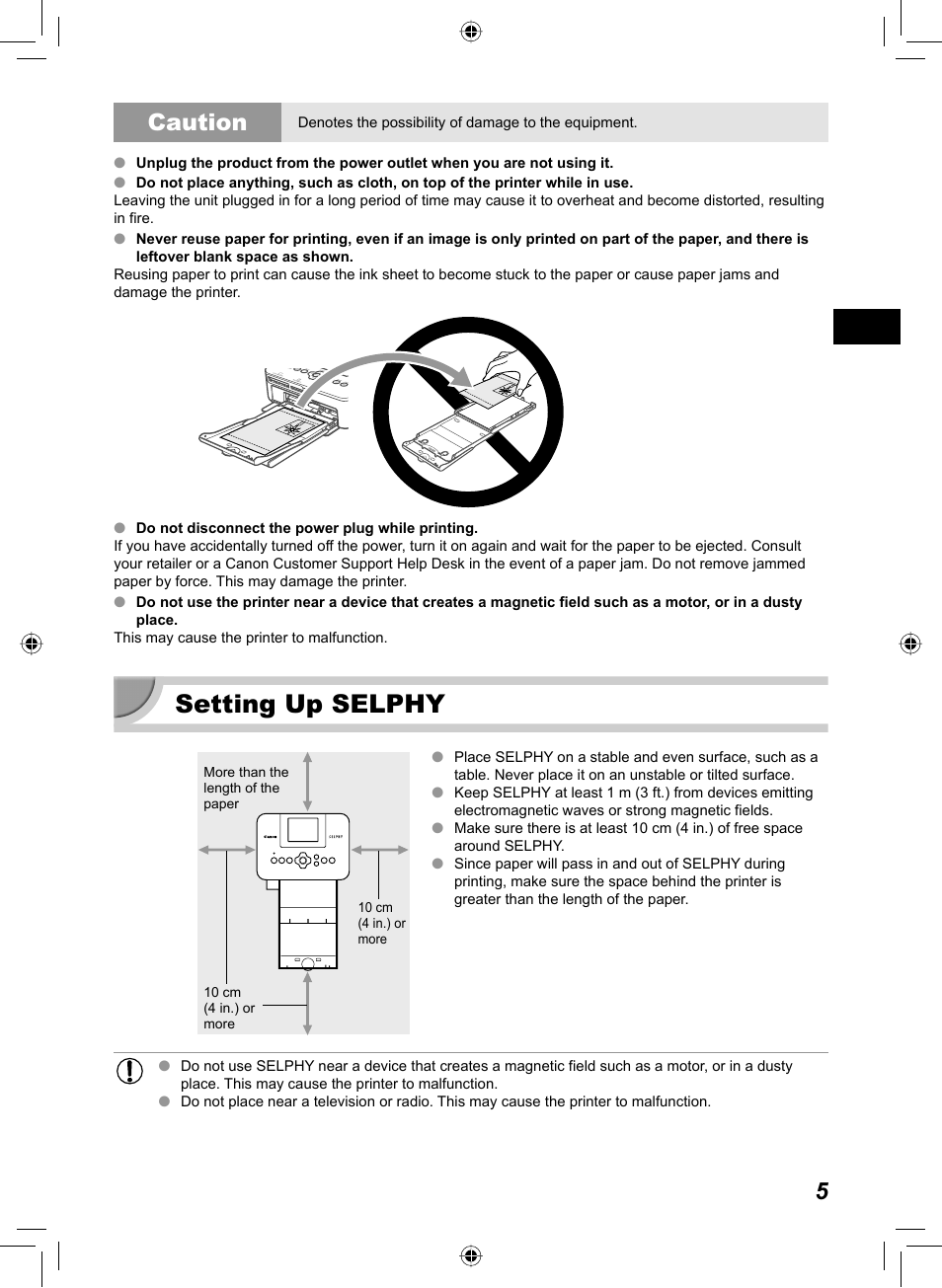 Setting up selphy, 5caution | Canon SELPHY CP810 User Manual | Page 5 / 360