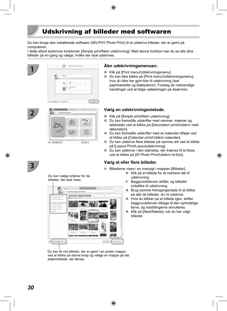 Udskrivning af billeder med softwaren | Canon SELPHY CP810 User Manual | Page 70 / 360