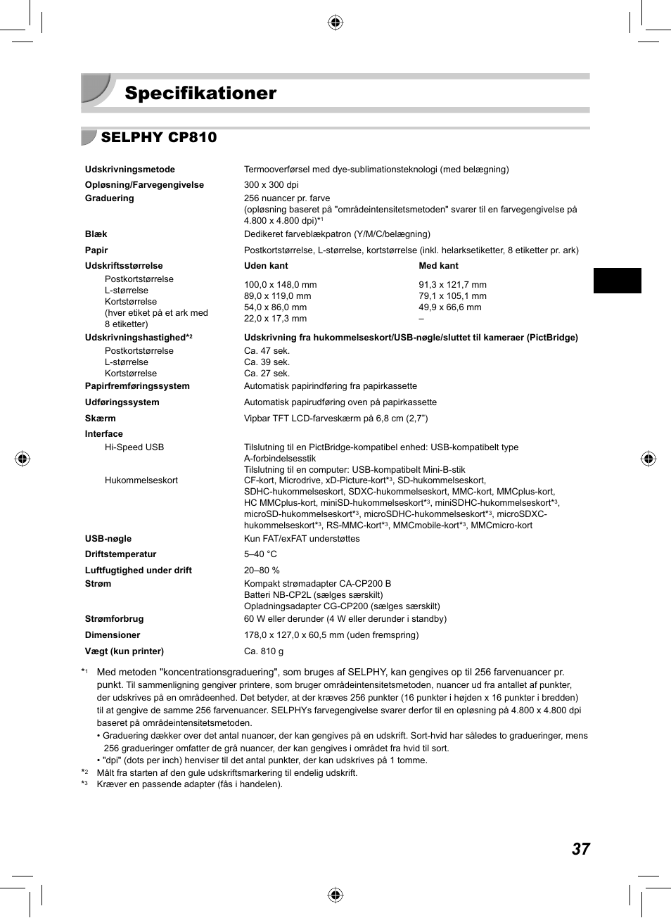 Specifikationer, Selphy cp810 | Canon SELPHY CP810 User Manual | Page 77 / 360