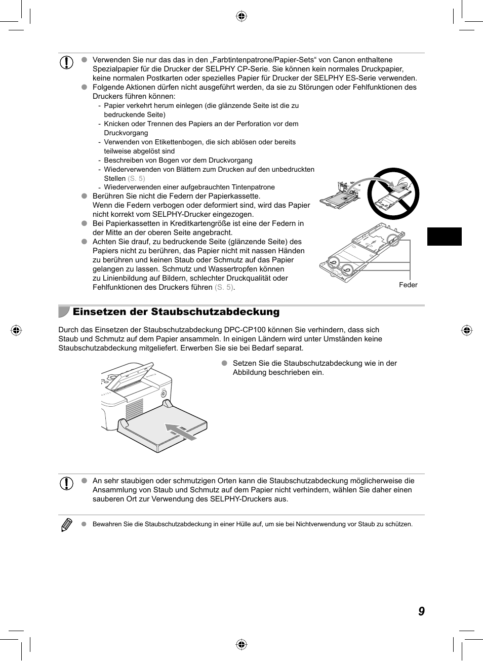 Einsetzen der staubschutzabdeckung | Canon SELPHY CP810 User Manual | Page 89 / 360