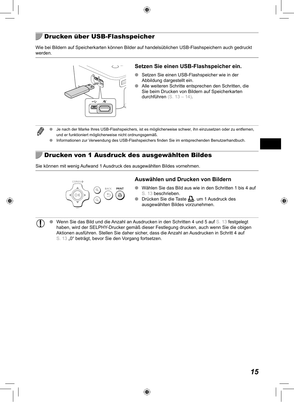 Drucken über usb-flashspeicher, Drucken von 1 ausdruck des ausgewählten bildes | Canon SELPHY CP810 User Manual | Page 95 / 360