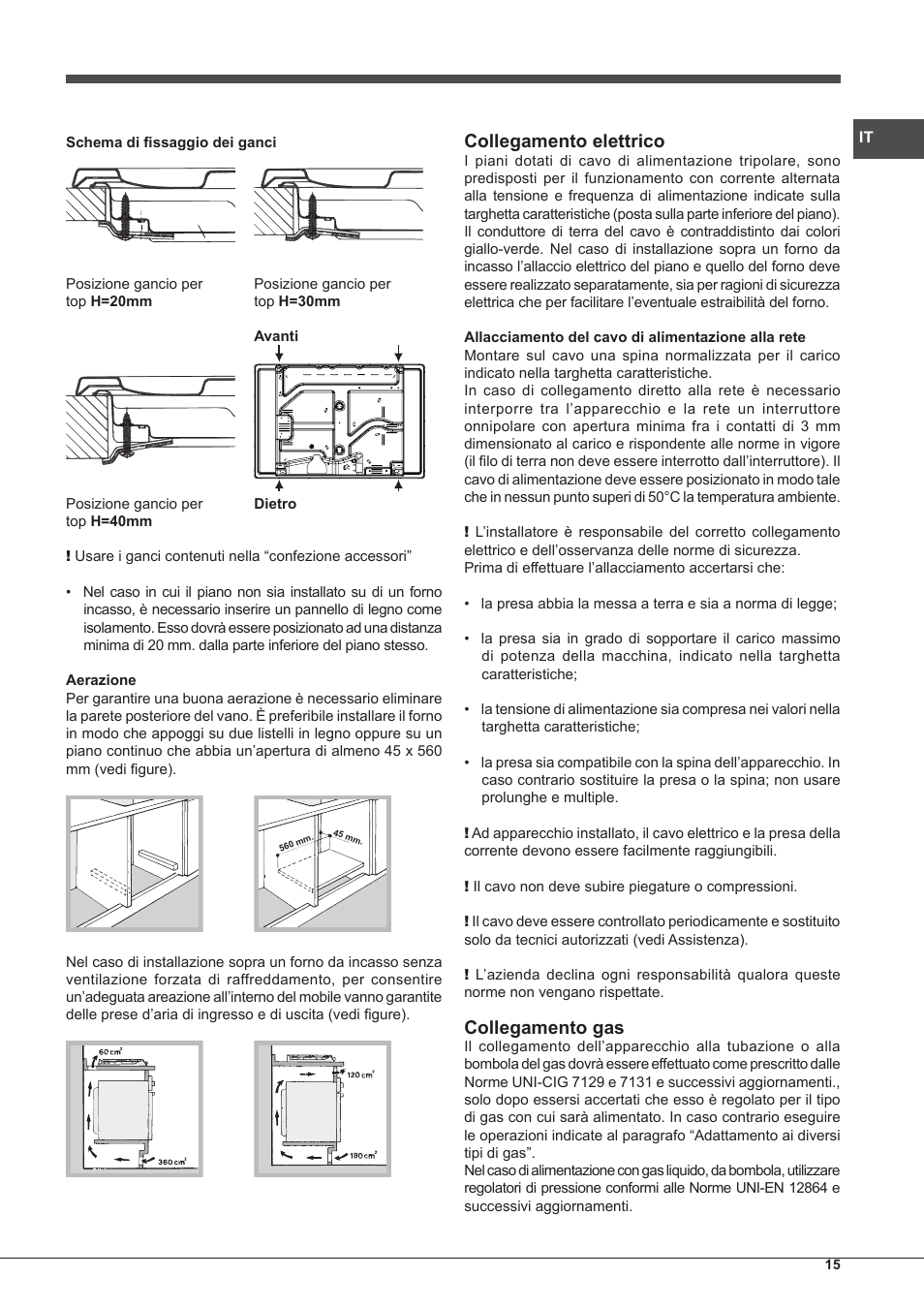Collegamento elettrico, Collegamento gas | Hotpoint Ariston PC 640 T (AN) R-HA  EU User Manual | Page 15 / 88