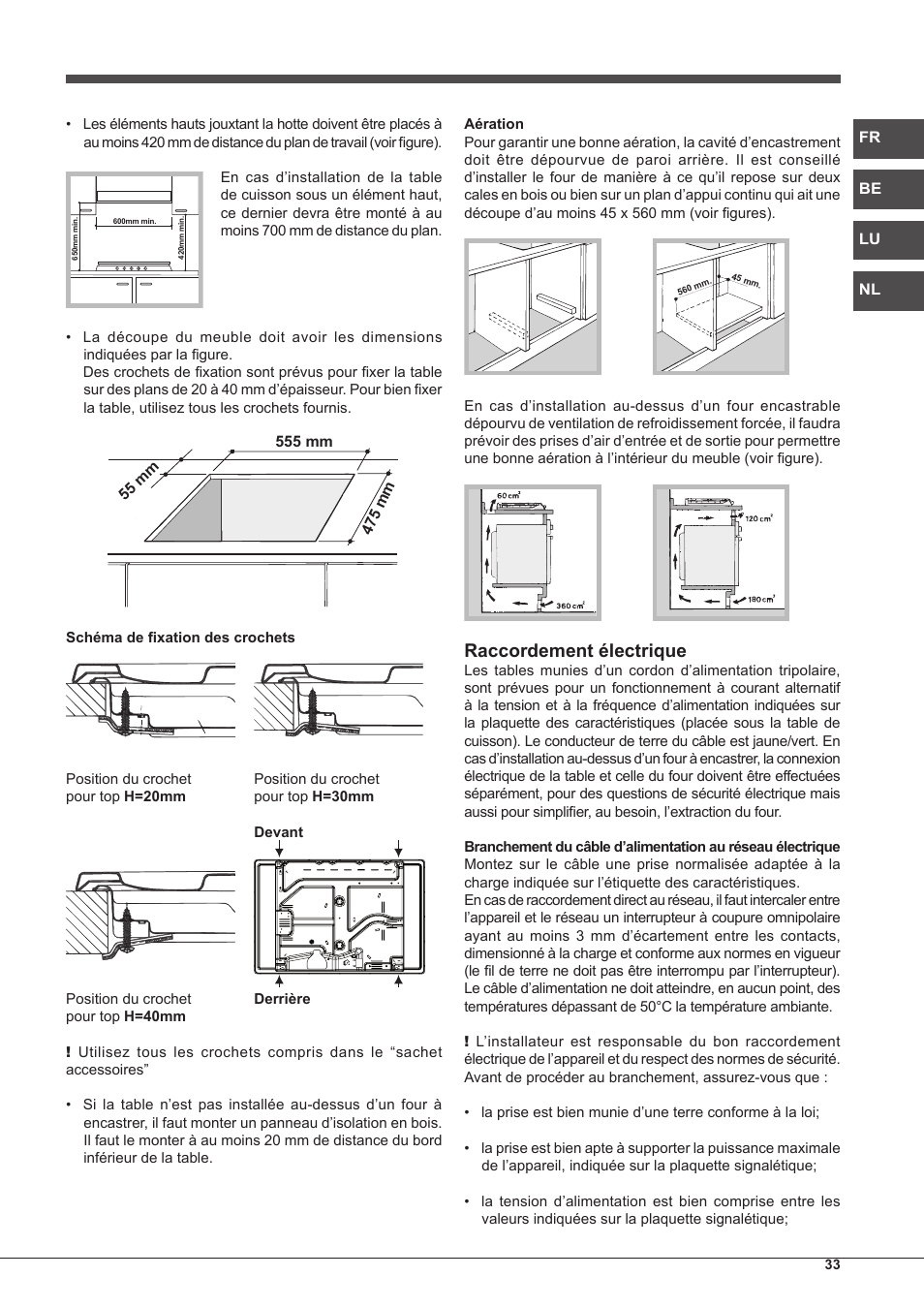 Raccordement électrique | Hotpoint Ariston PC 640 T (AN) R-HA  EU User Manual | Page 33 / 88
