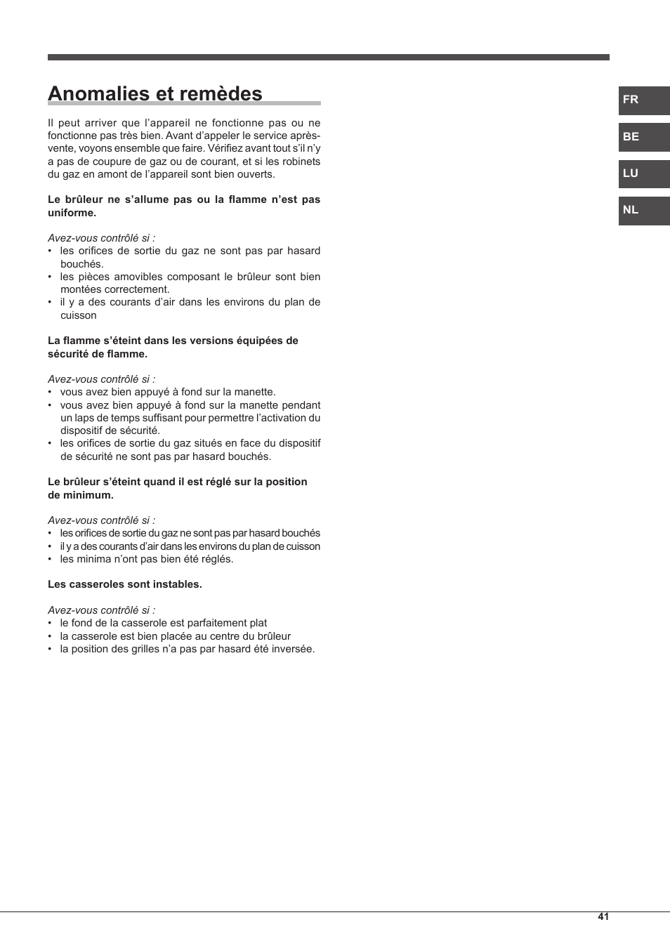 Anomalies et remèdes | Hotpoint Ariston PC 640 T (AN) R-HA  EU User Manual | Page 41 / 88