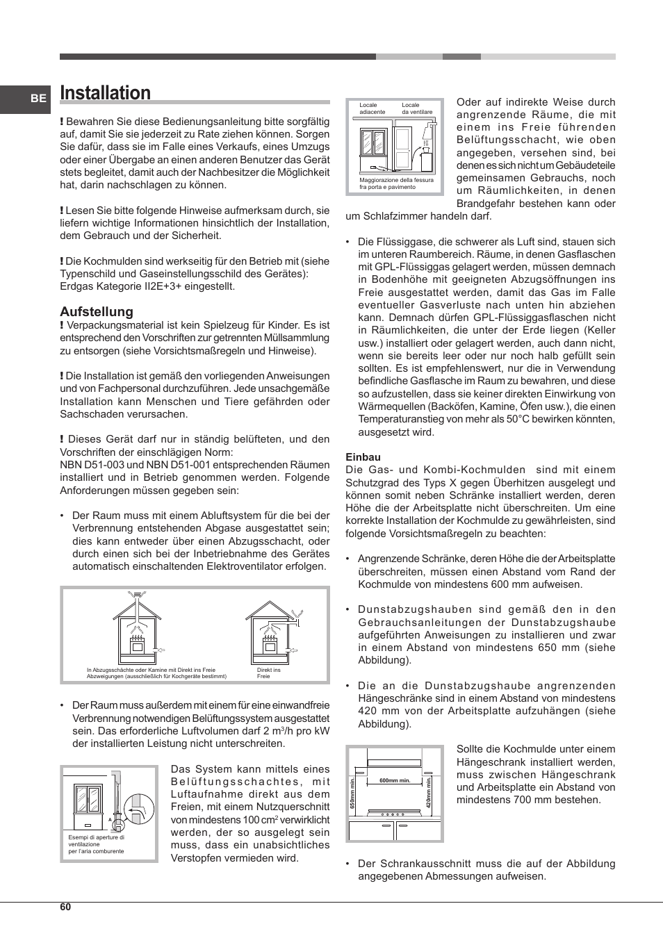 Installation, Aufstellung | Hotpoint Ariston PC 640 T (AN) R-HA  EU User Manual | Page 60 / 88