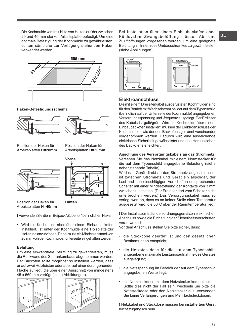 Elektroanschluss | Hotpoint Ariston PC 640 T (AN) R-HA  EU User Manual | Page 61 / 88