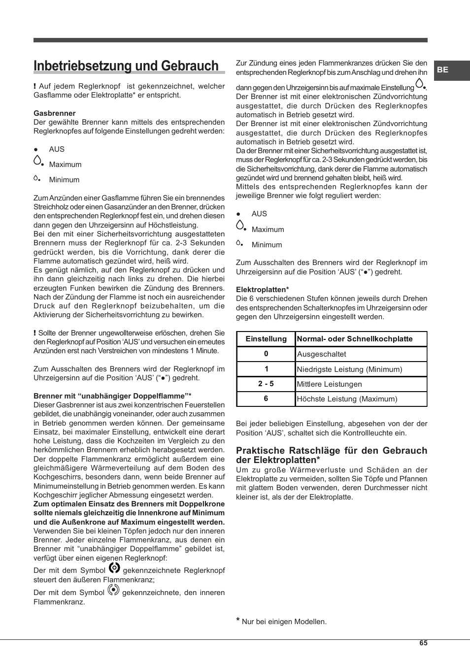 Inbetriebsetzung und gebrauch | Hotpoint Ariston PC 640 T (AN) R-HA  EU User Manual | Page 65 / 88