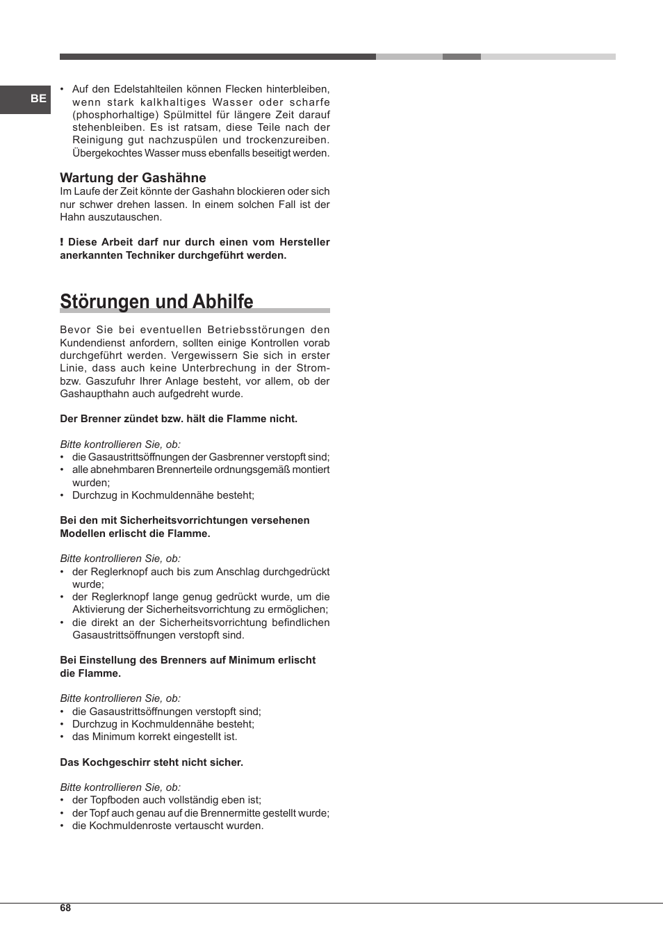 Störungen und abhilfe, Wartung der gashähne | Hotpoint Ariston PC 640 T (AN) R-HA  EU User Manual | Page 68 / 88