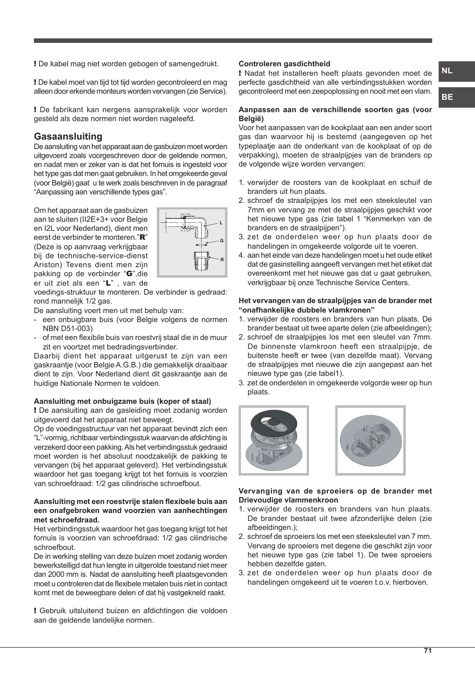 Gasaansluiting | Hotpoint Ariston PC 640 T (AN) R-HA  EU User Manual | Page 71 / 88