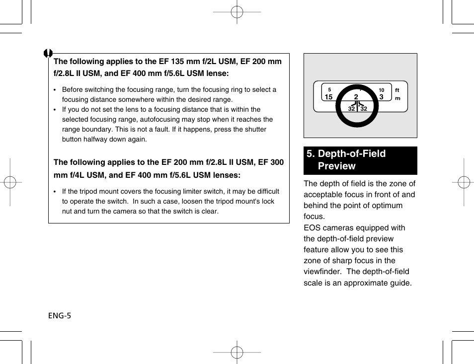 Depth-of-field preview | Canon EF 200mm f2.8L II USM User Manual | Page 6 / 12