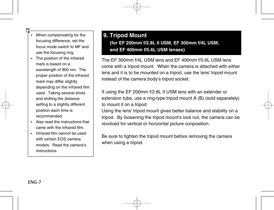 Tripod mount | Canon EF 200mm f2.8L II USM User Manual | Page 8 / 12
