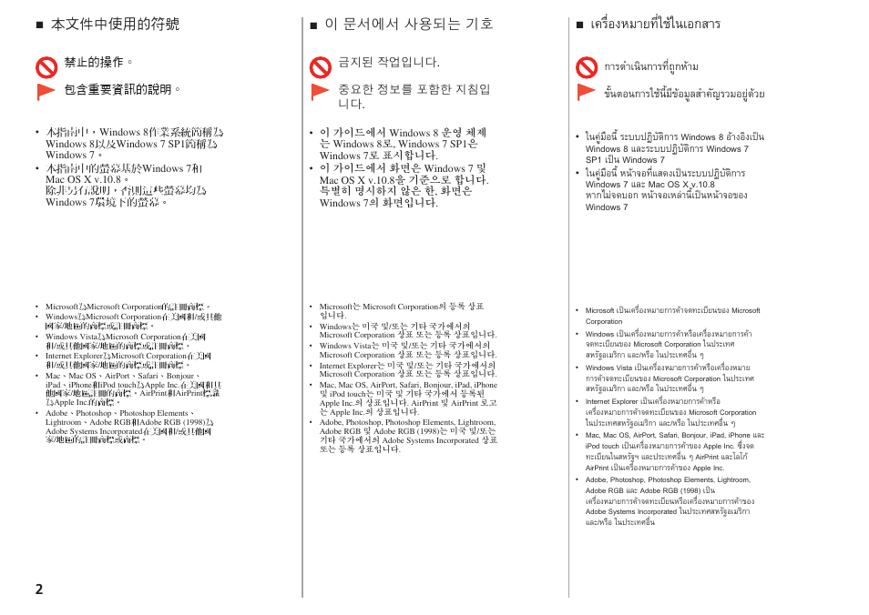 เครื่องหมายที่ใช้ในเอกสาร, 이문서에서 사용되는 기호, 本文件中使用的符號 | Canon PIXMA PRO-1 User Manual | Page 243 / 274