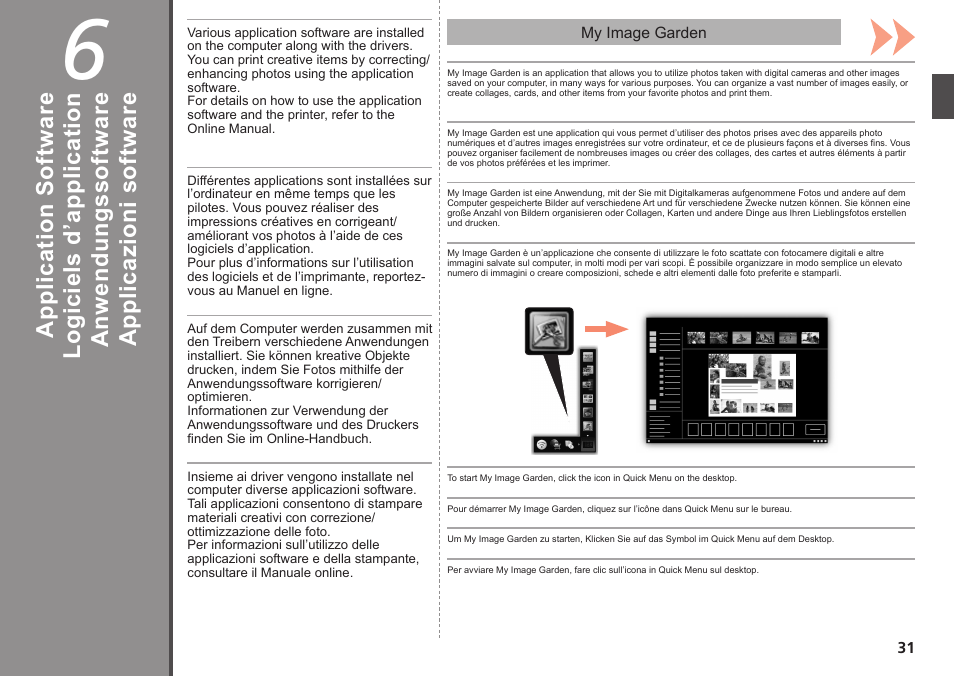 App lic az io ni s of tw ar e, Anw en du ng ss of tw ar e, Lo gi ci el s d’ ap pl ic at io n | App lic at io n so ft w ar e | Canon PIXMA PRO-1 User Manual | Page 34 / 274