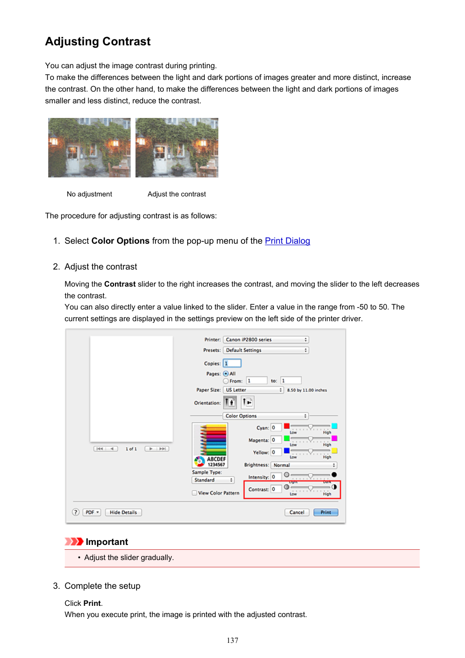 Adjusting contrast | Canon PIXMA iP2850 User Manual | Page 137 / 246