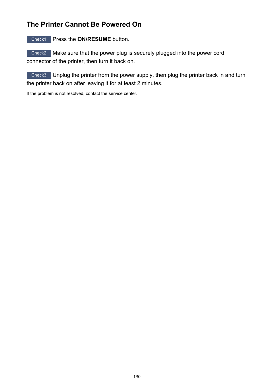 The printer cannot be powered on | Canon PIXMA iP2850 User Manual | Page 190 / 246