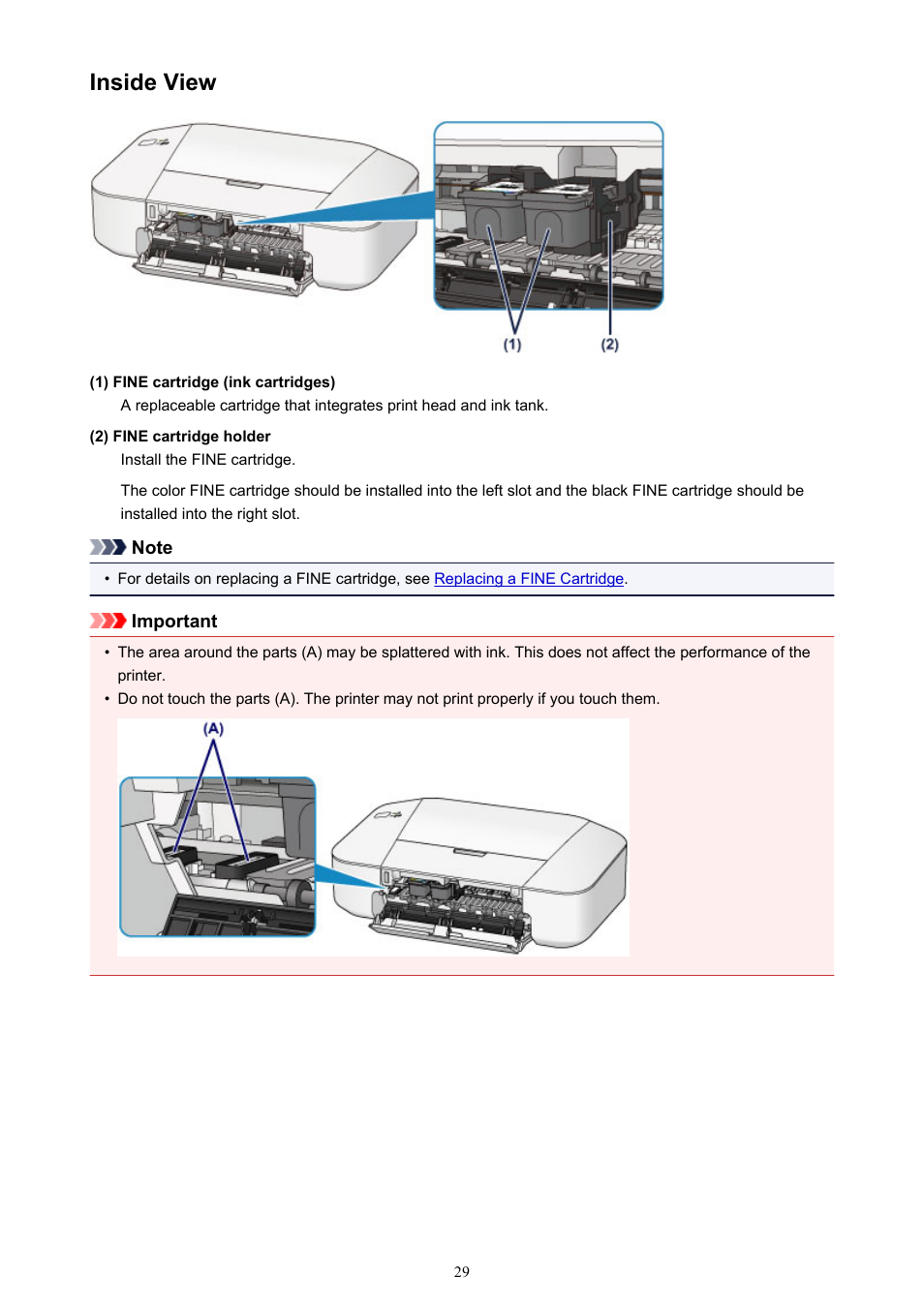 Inside view | Canon PIXMA iP2850 User Manual | Page 29 / 246