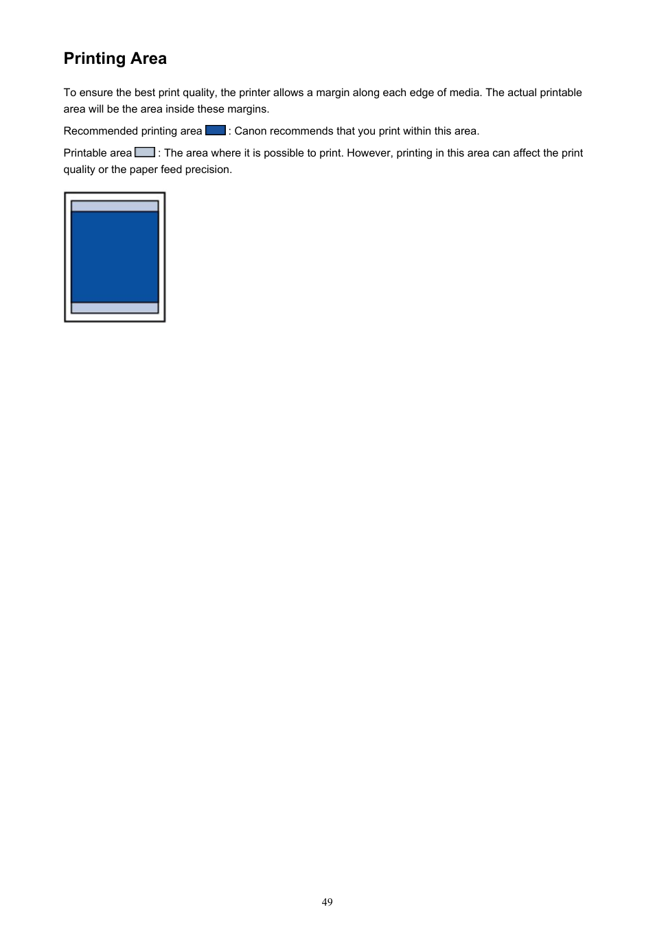 Printing area | Canon PIXMA iP2850 User Manual | Page 49 / 246