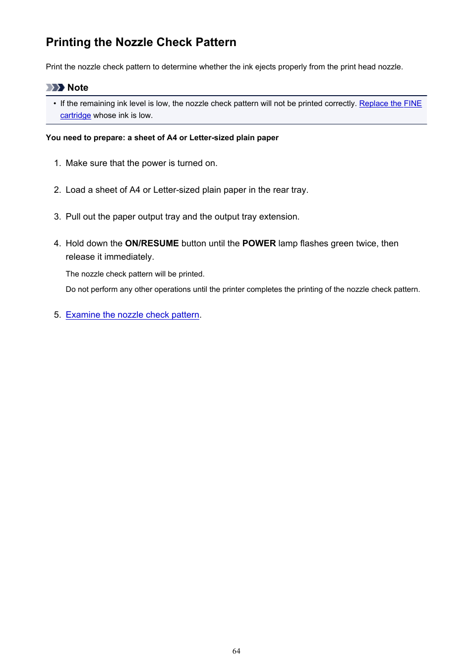 Printing the nozzle check pattern | Canon PIXMA iP2850 User Manual | Page 64 / 246