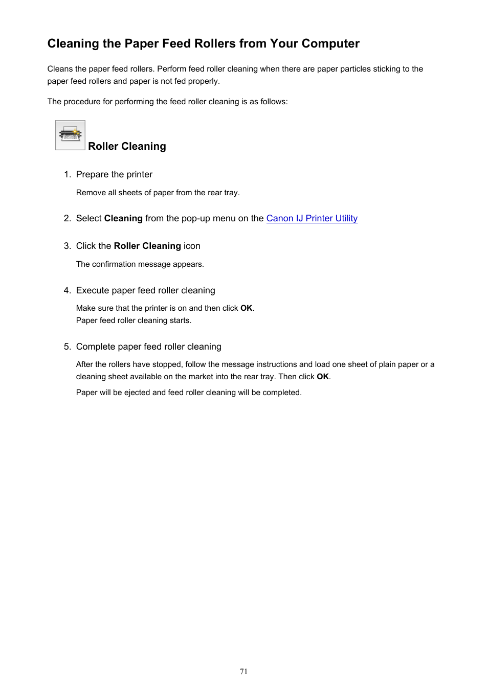 Cleaning the paper feed rollers from your computer | Canon PIXMA iP2850 User Manual | Page 71 / 246