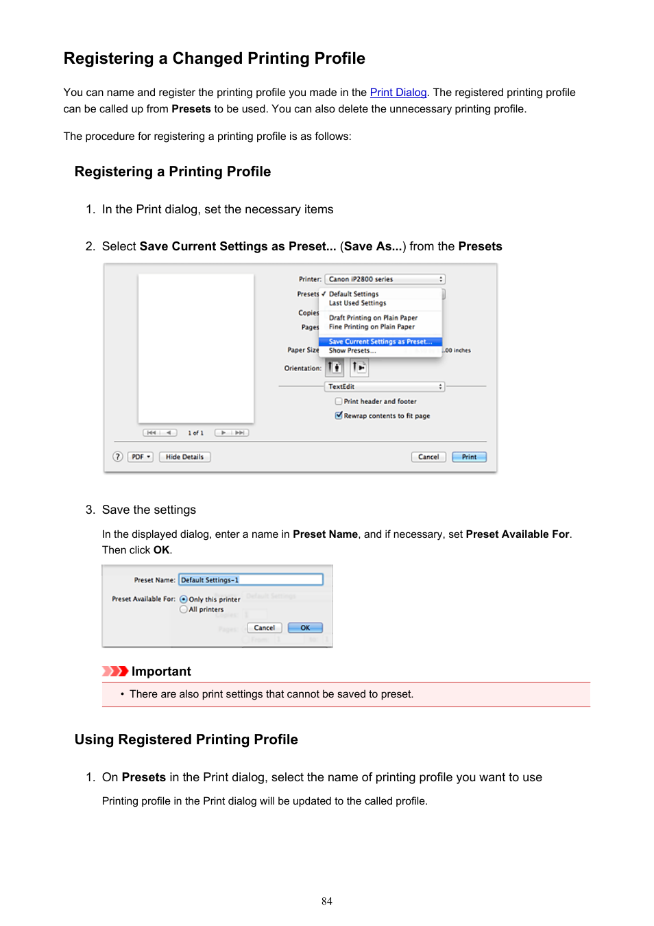 Registering a changed printing profile | Canon PIXMA iP2850 User Manual | Page 84 / 246