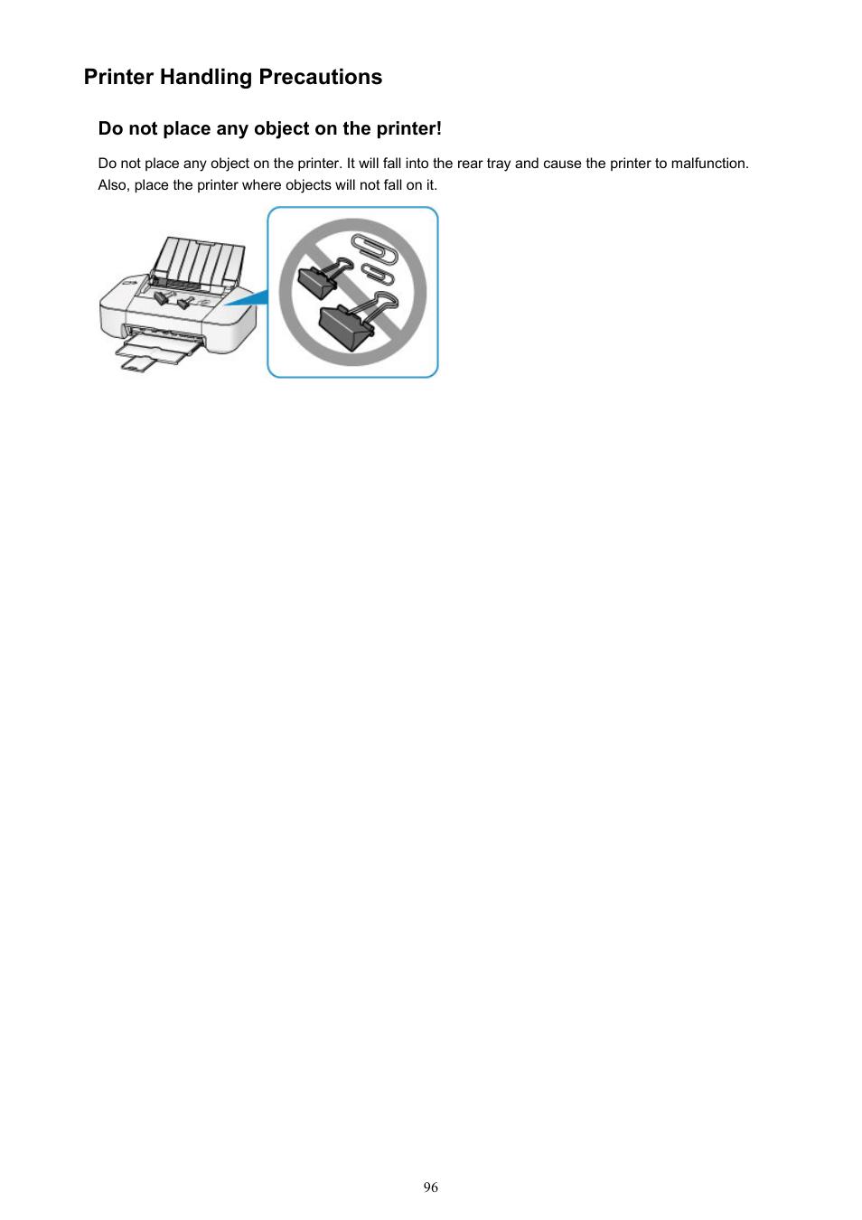 Printer handling precautions | Canon PIXMA iP2850 User Manual | Page 96 / 246