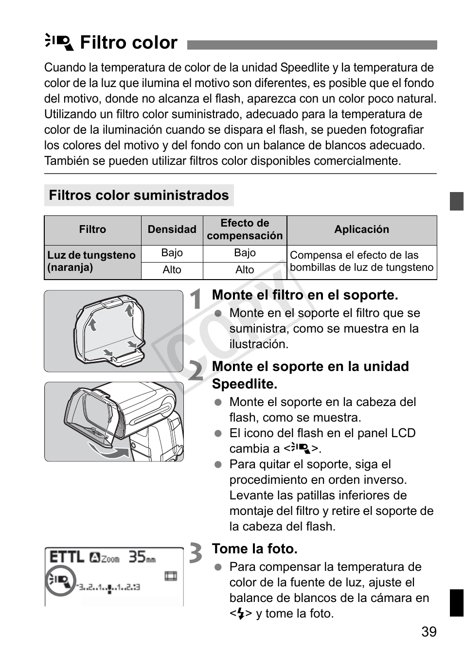 Cop y, O filtro color | Canon Speedlite 600EX-RT User Manual | Page 285 / 372