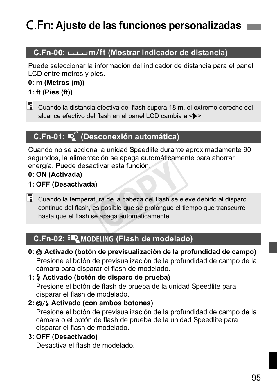 Cop y, C : ajuste de las funciones personalizadas | Canon Speedlite 600EX-RT User Manual | Page 341 / 372