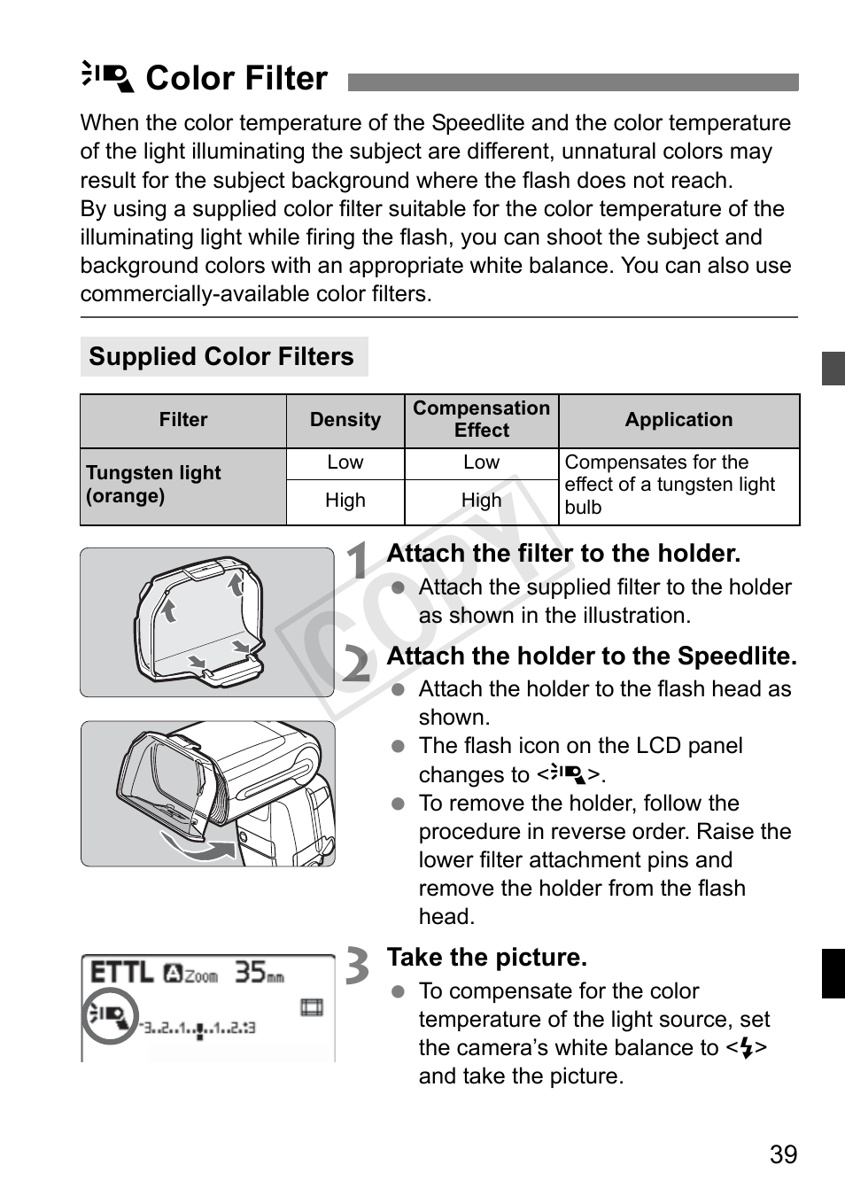 Cop y, O color filter | Canon Speedlite 600EX-RT User Manual | Page 41 / 372
