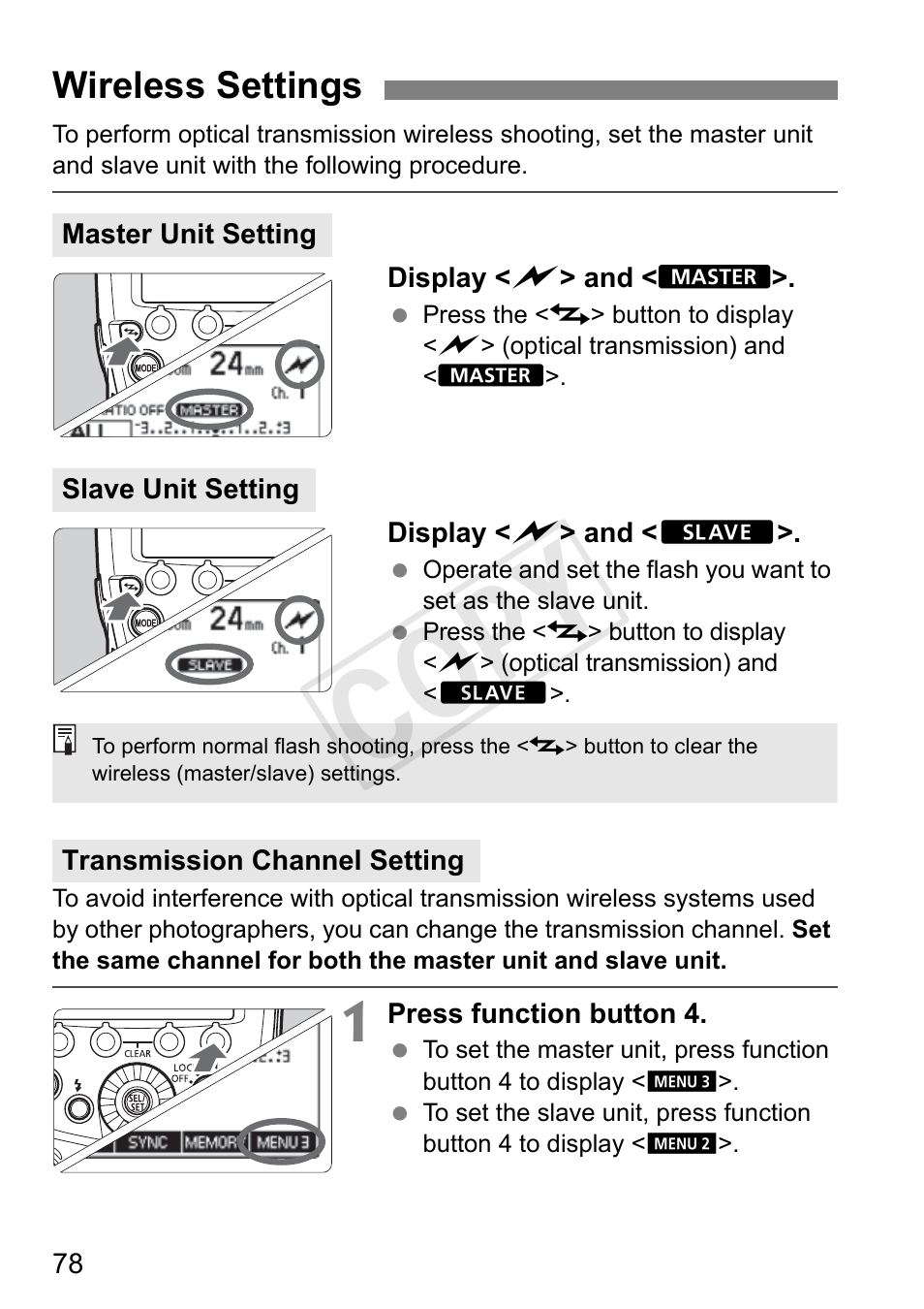 Cop y, Wireless settings | Canon Speedlite 600EX-RT User Manual | Page 80 / 372
