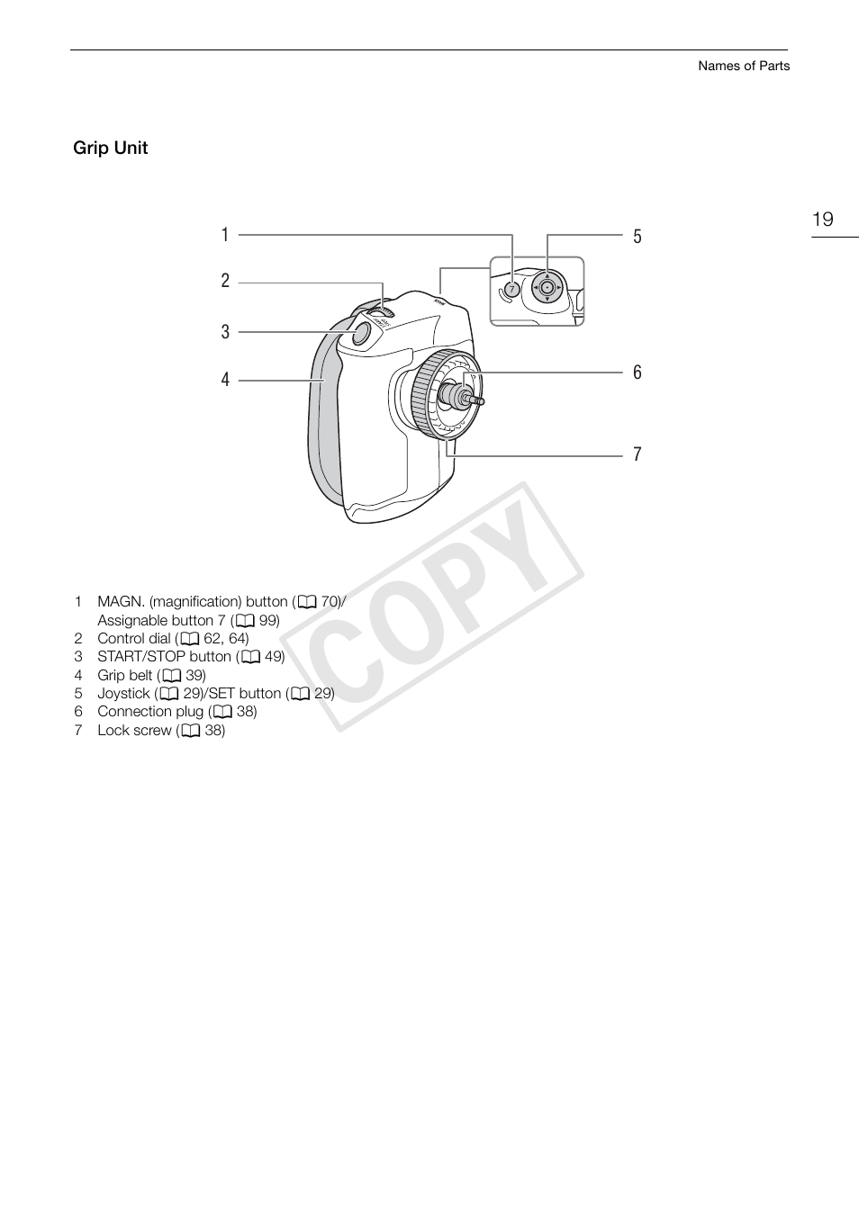 Grip unit 19, Cop y | Canon EOS C300 User Manual | Page 19 / 186