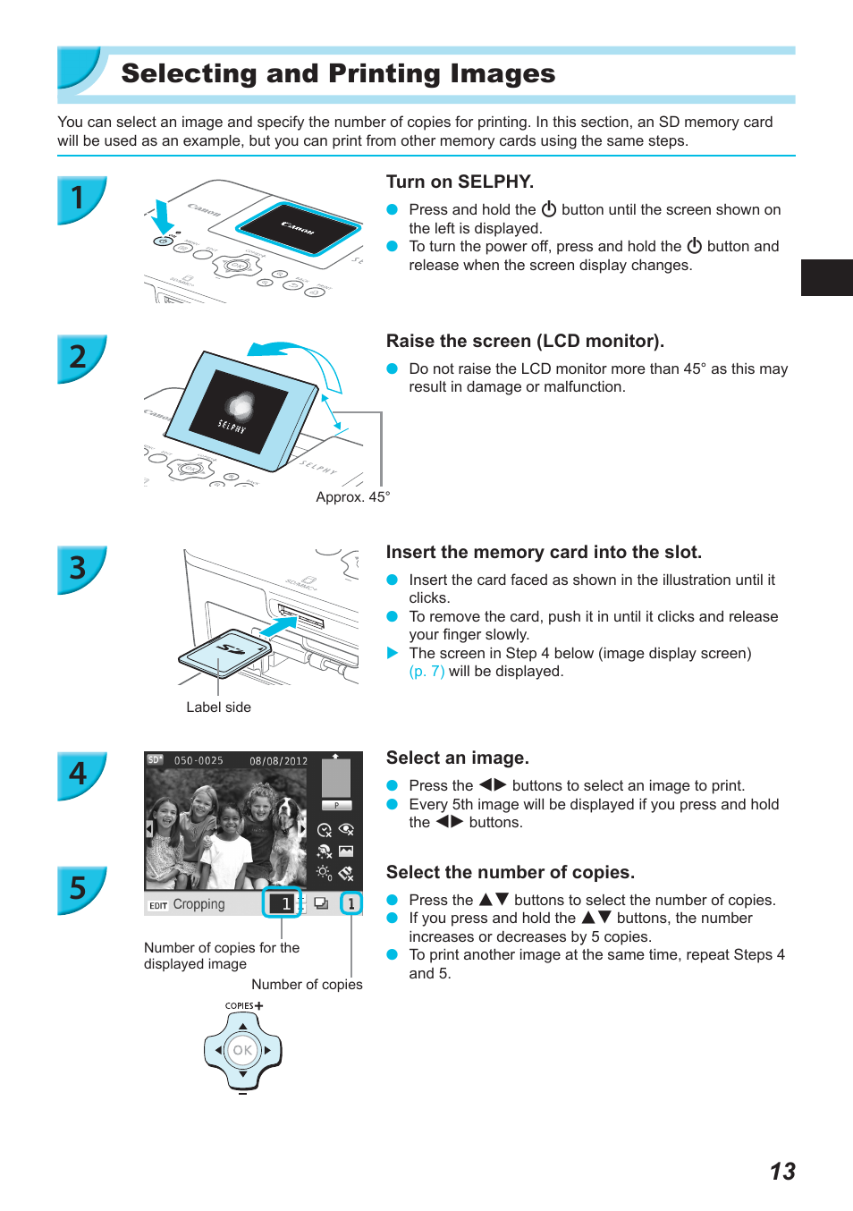 Selecting and printing images | Canon SELPHY CP900 User Manual | Page 14 / 514