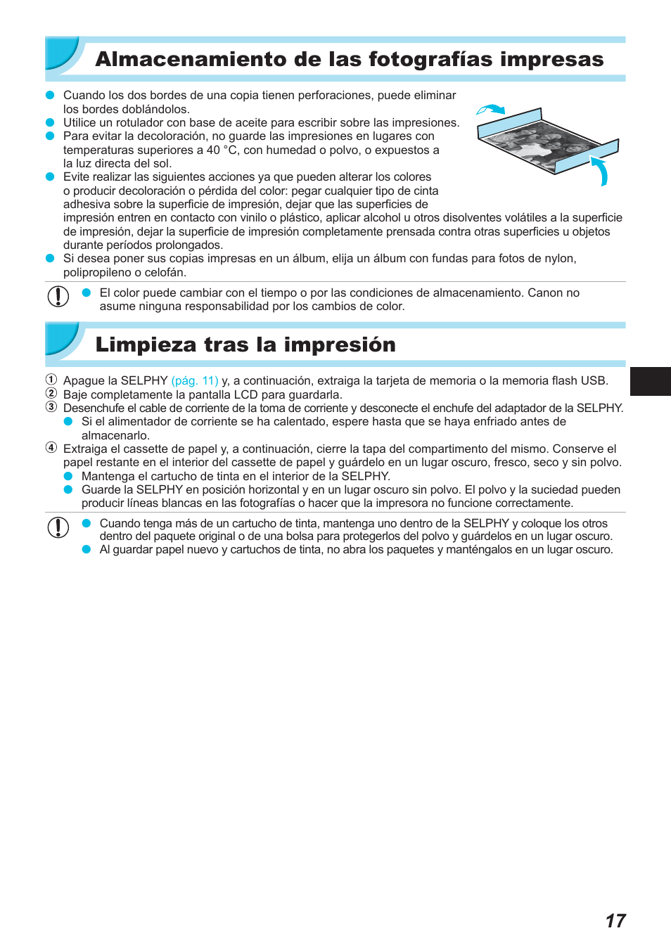 Almacenamiento de las fotografías impresas, Limpieza tras la impresión | Canon SELPHY CP900 User Manual | Page 186 / 514