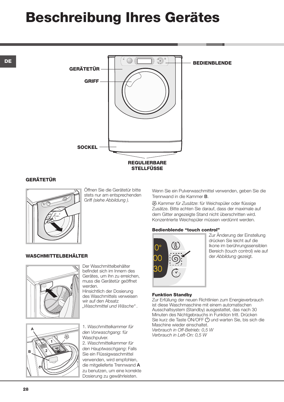 Beschreibung ihres gerätes | Hotpoint Ariston Aqualtis AQ113D 697 User Manual | Page 28 / 36