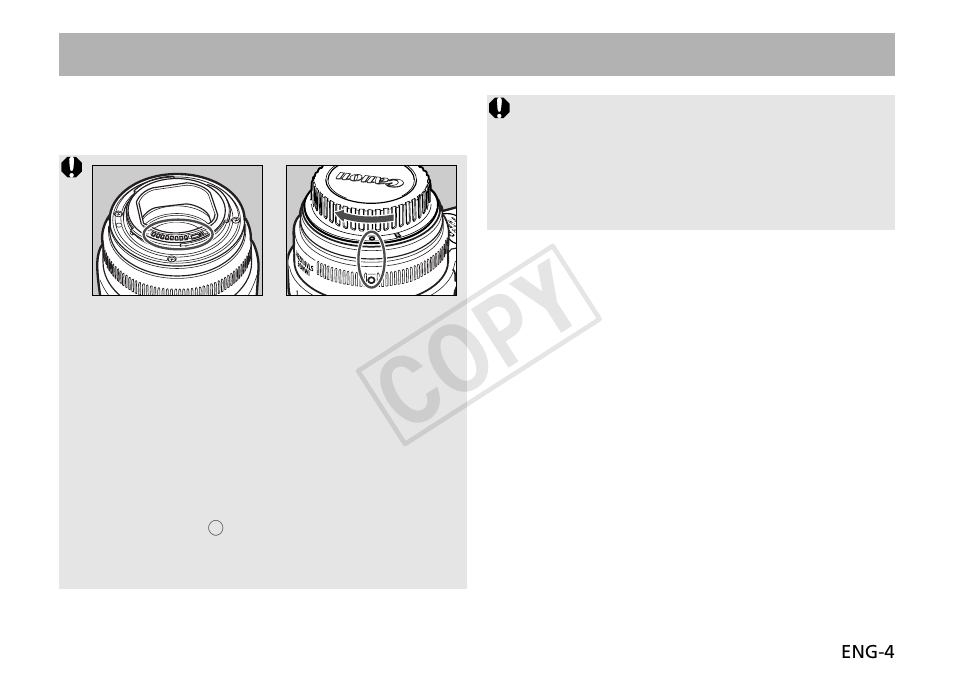 Cop y, Mounting and detaching the lens | Canon EF 70-200mm f2.8L IS II USM User Manual | Page 5 / 17