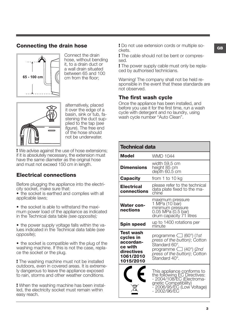 Hotpoint Ariston WMD 1044BX EU User Manual | Page 3 / 72