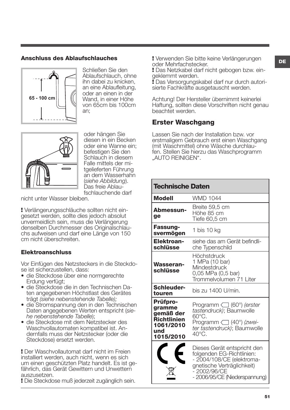 Hotpoint Ariston WMD 1044BX EU User Manual | Page 51 / 72