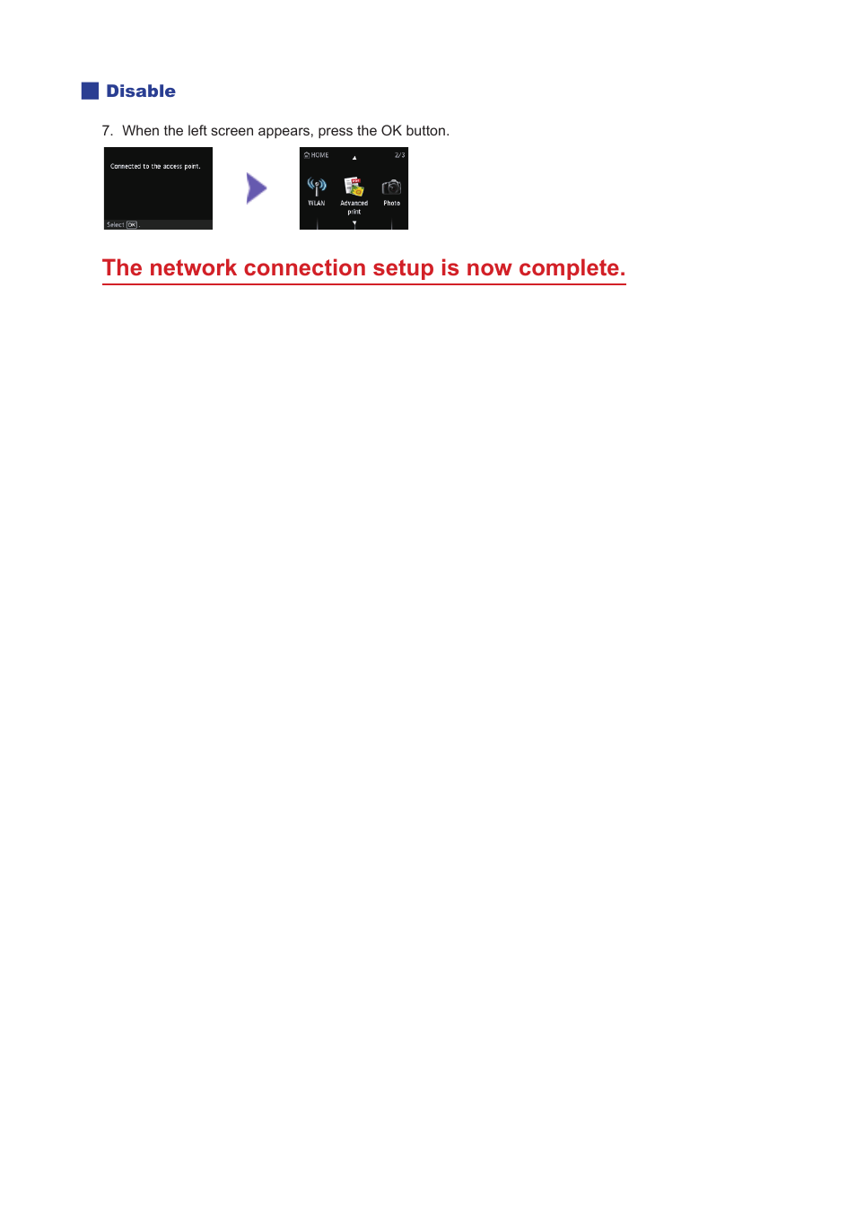 The network connection setup is now complete | Canon PIXMA MG6450 User Manual | Page 9 / 25