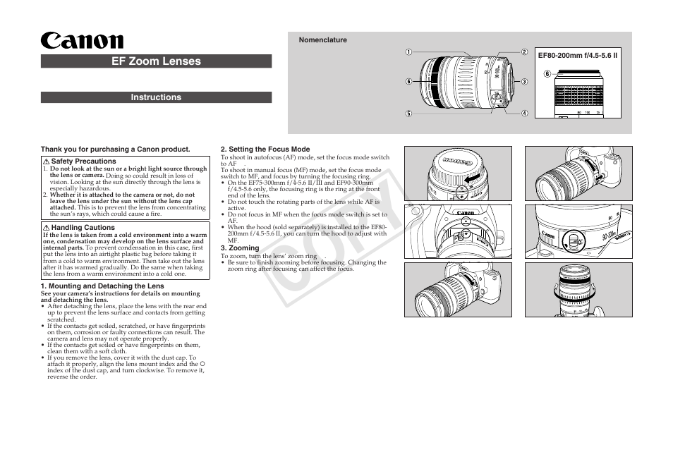 Canon EF 75-300mm f4-5.6 III User Manual | 2 pages