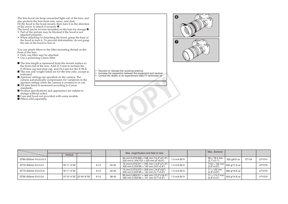 Cop y | Canon EF 75-300mm f4-5.6 III User Manual | Page 2 / 2