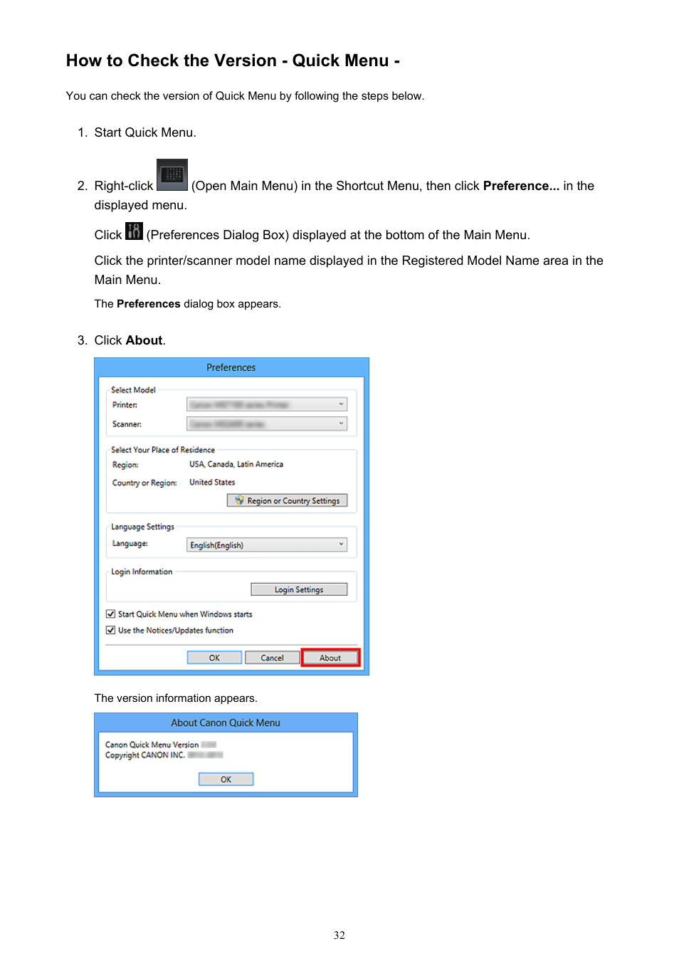 How to check the version - quick menu | Canon PIXMA PRO-1 User Manual | Page 32 / 32