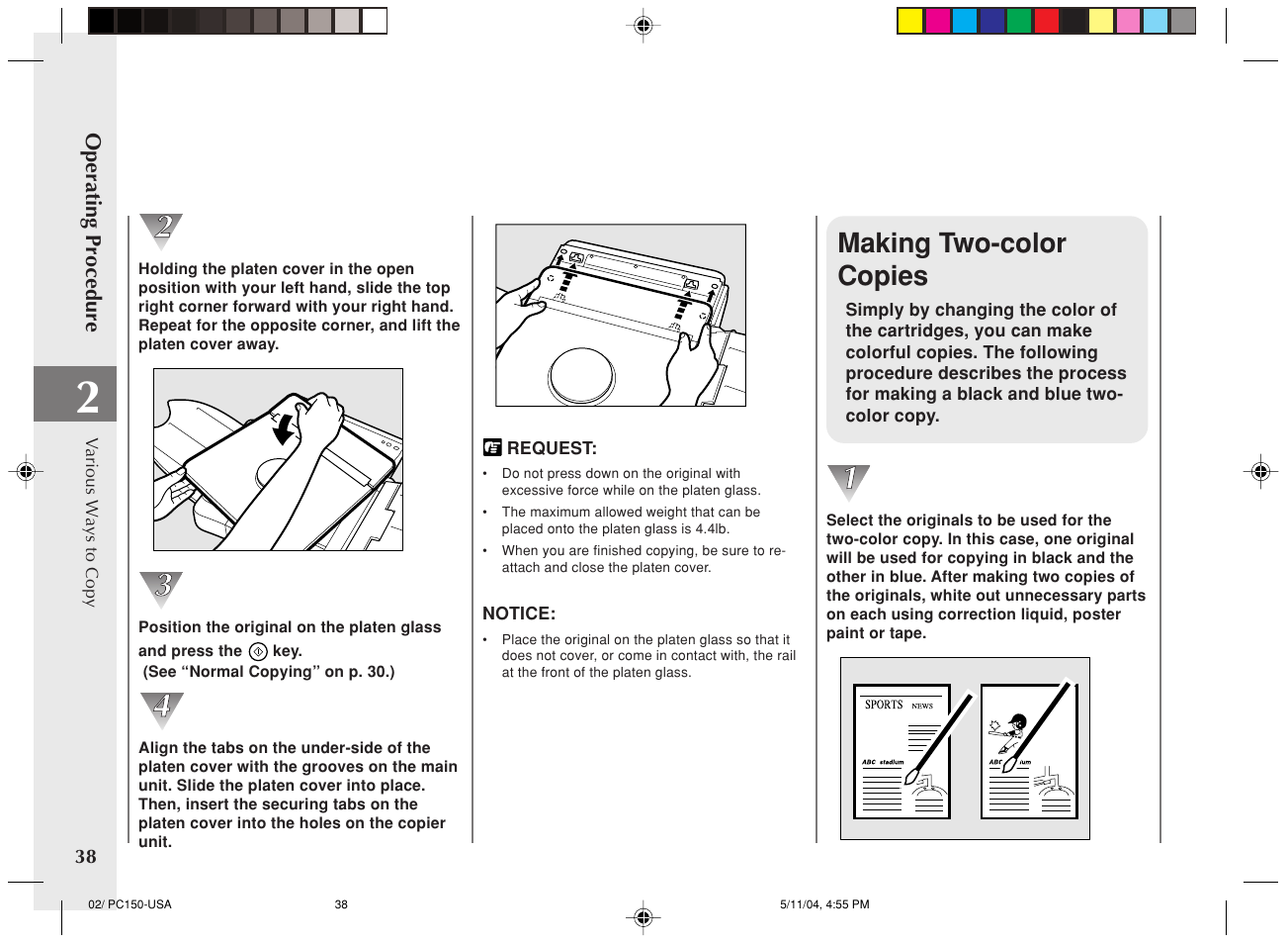 Making two-color copies | Canon PC170 User Manual | Page 40 / 60